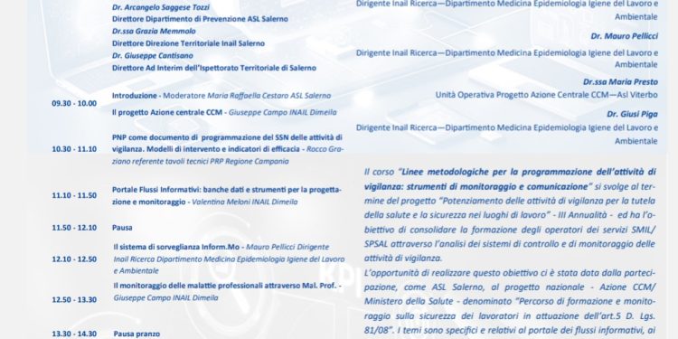 Corso “Linee metodologiche per la programmazione dell’attività di vigilanza: strumenti di monitoraggio e comunicazione Pre.VI.S-INFOR.MO- Mal Prof.”