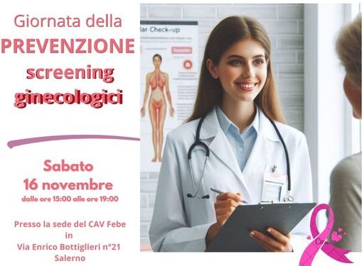 Giornata della prevenzione con screening ginecologici sabato 16 novembre a Salerno.