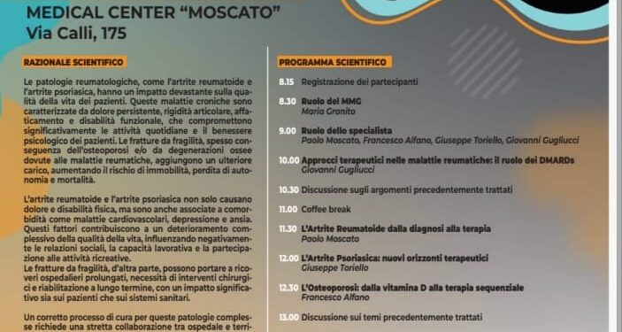 Patologie Reumatologiche e delle Fratture da Fragilità.  Se ne parla sabato 5 aprile al Medical Center Moscato di Campagna a partire dalle ore 900