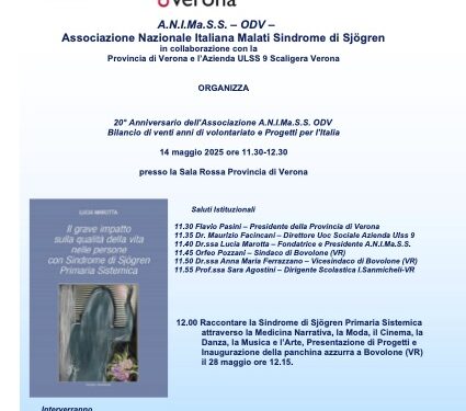 14 maggio : 20° Anniversario Associazione Nazionale Italiana Malati Sindrome di Sjogren