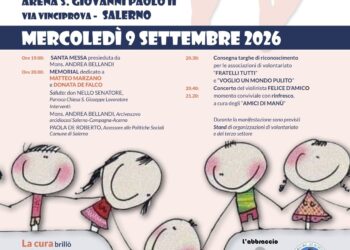 “Vive la Cura”, mercoledì 9 settembre a Salerno il primo memorial Donata de Falco-Matteo Marzano. Appuntamento a partire dalle 19 all’arena San Giovanni Paolo II in via Vinciprova a Salerno